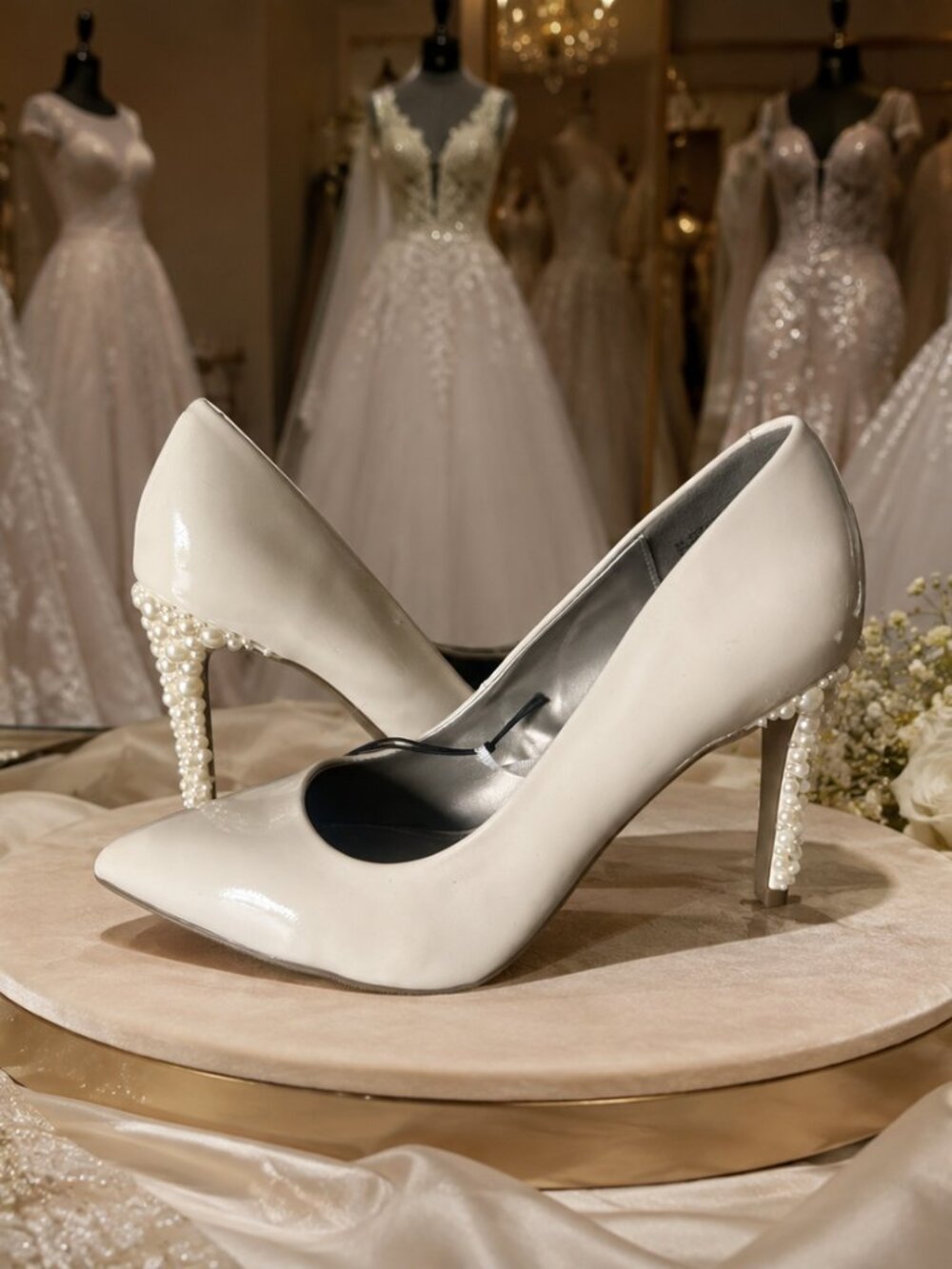 Luxury Hand-Embroridered Pearl Heel Wedding Shoes Ivory Stilettos